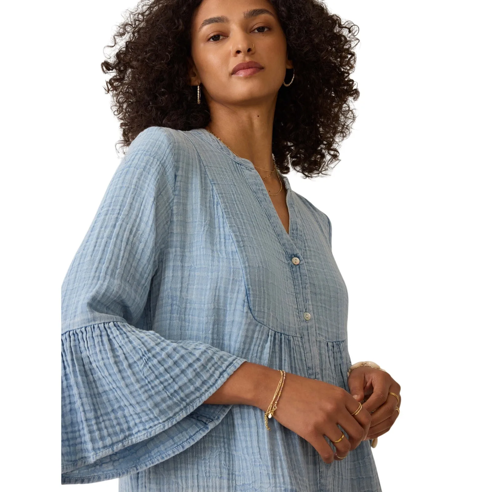 Faherty Dream Cotton Gauze Kasey Dress Indigo Wash Organic Cotton Size S - Image 4