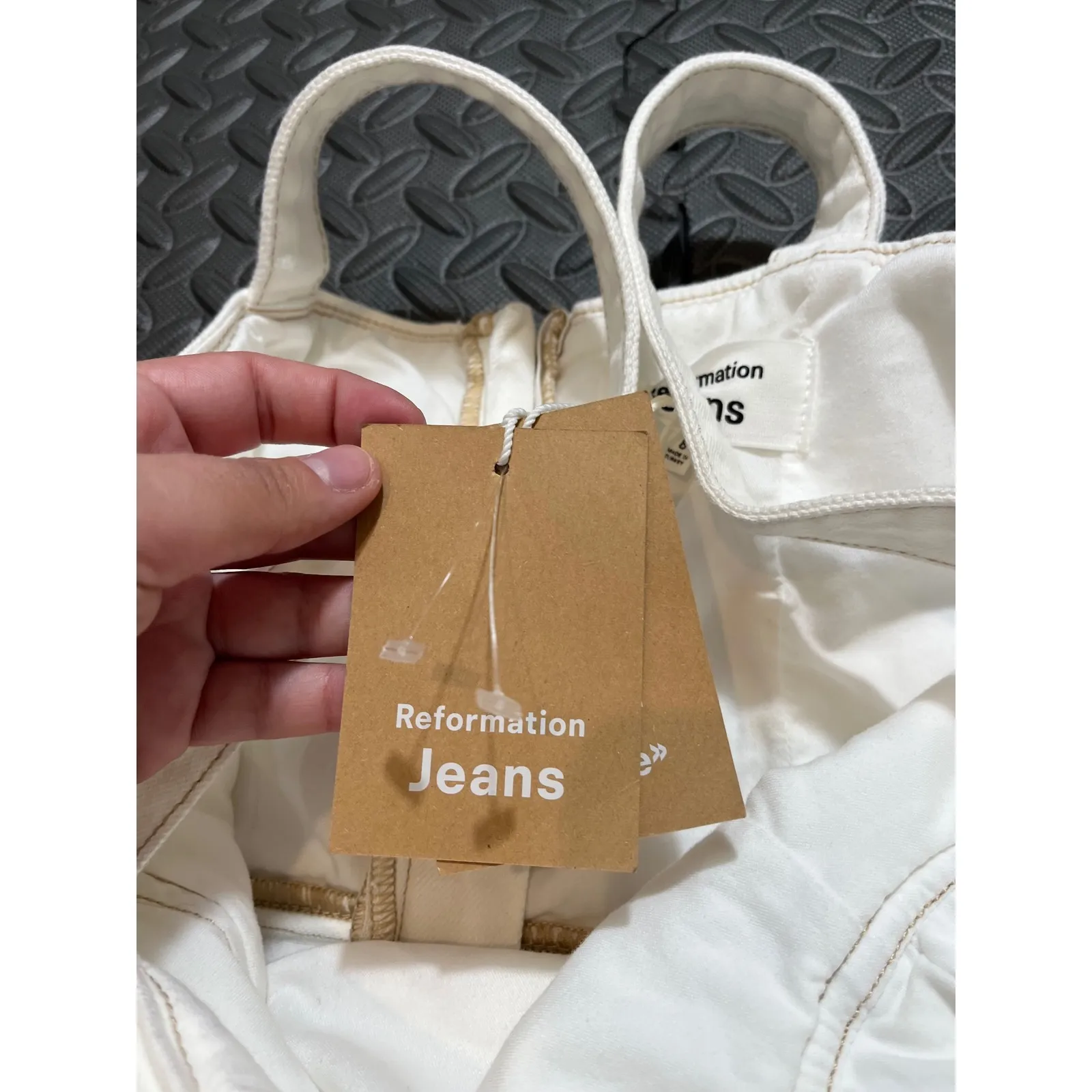 NWT REFORMATION Jeans Nikki Bustier Denim Mini Dress In Vintage White Size 8 - Image 4