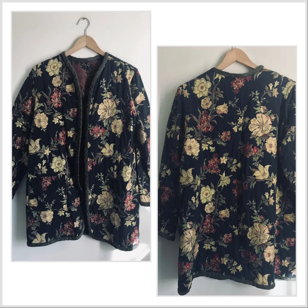 Vintage Indago Design Floral Tapestry Reversible Art to Wear Kimono Jacket Size M - Image 3