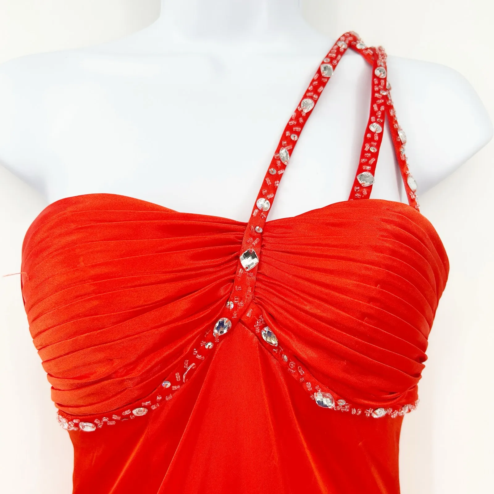 Bee Darlin Party Prom Rhinestone Satin Strappy‎ One Shoulder Maxi Dress Size 1/2 - Image 4