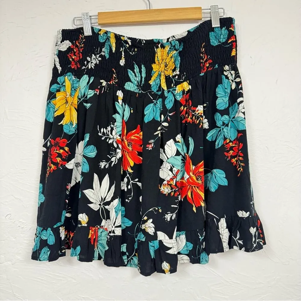City Chic Black Floral Mini Skirt Womens 16 Pull On Stretch Waist Casual Crinkle - Image 7