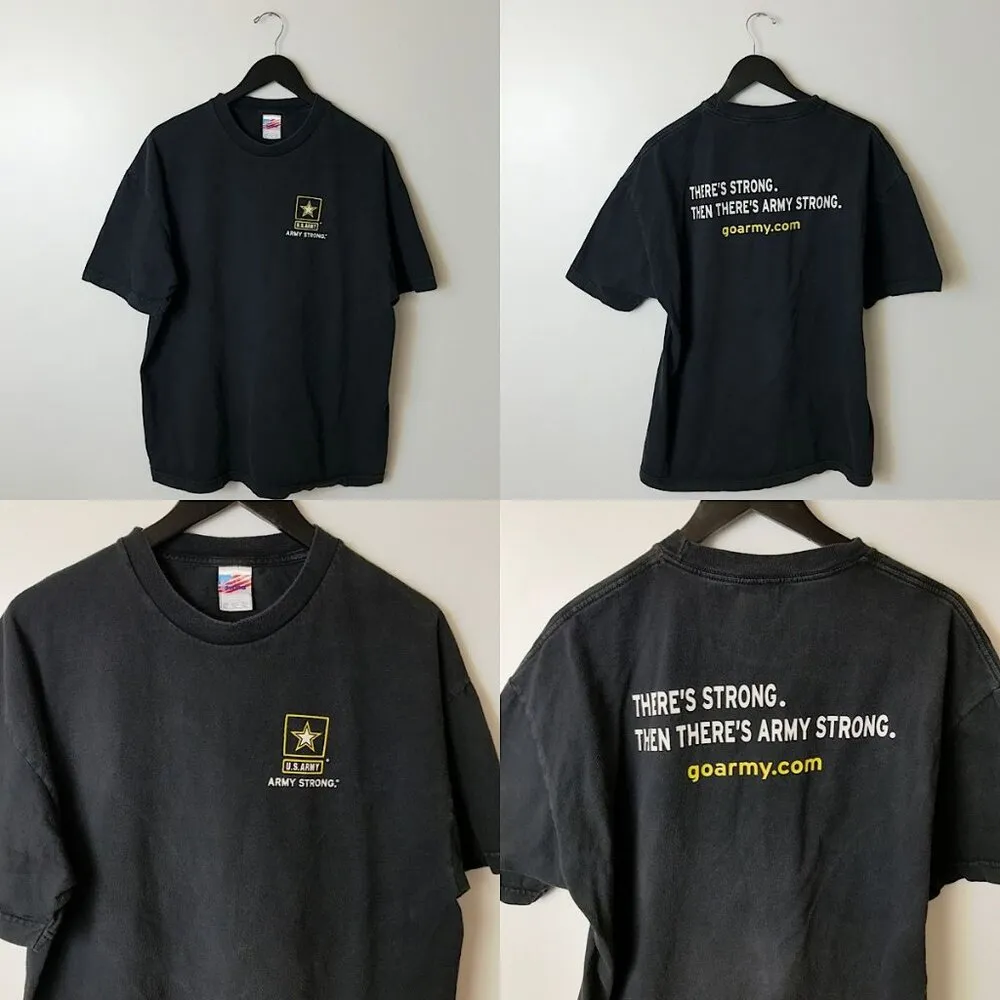 Vintage Y2K Army T Shirt Black Large L Graphic Tee - Image 11