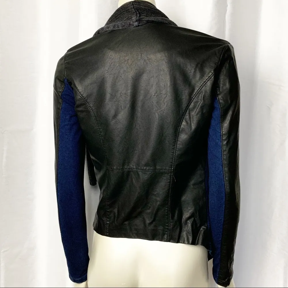 BlankNYC Vegan Faux Leather Drape Crop Jacket size XS Blue Black - Image 3