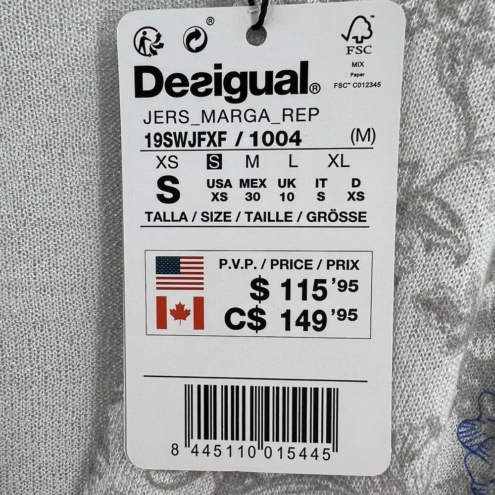 Desigual Sweater XS Sheer Wrap Sequin Floral New - Image 8