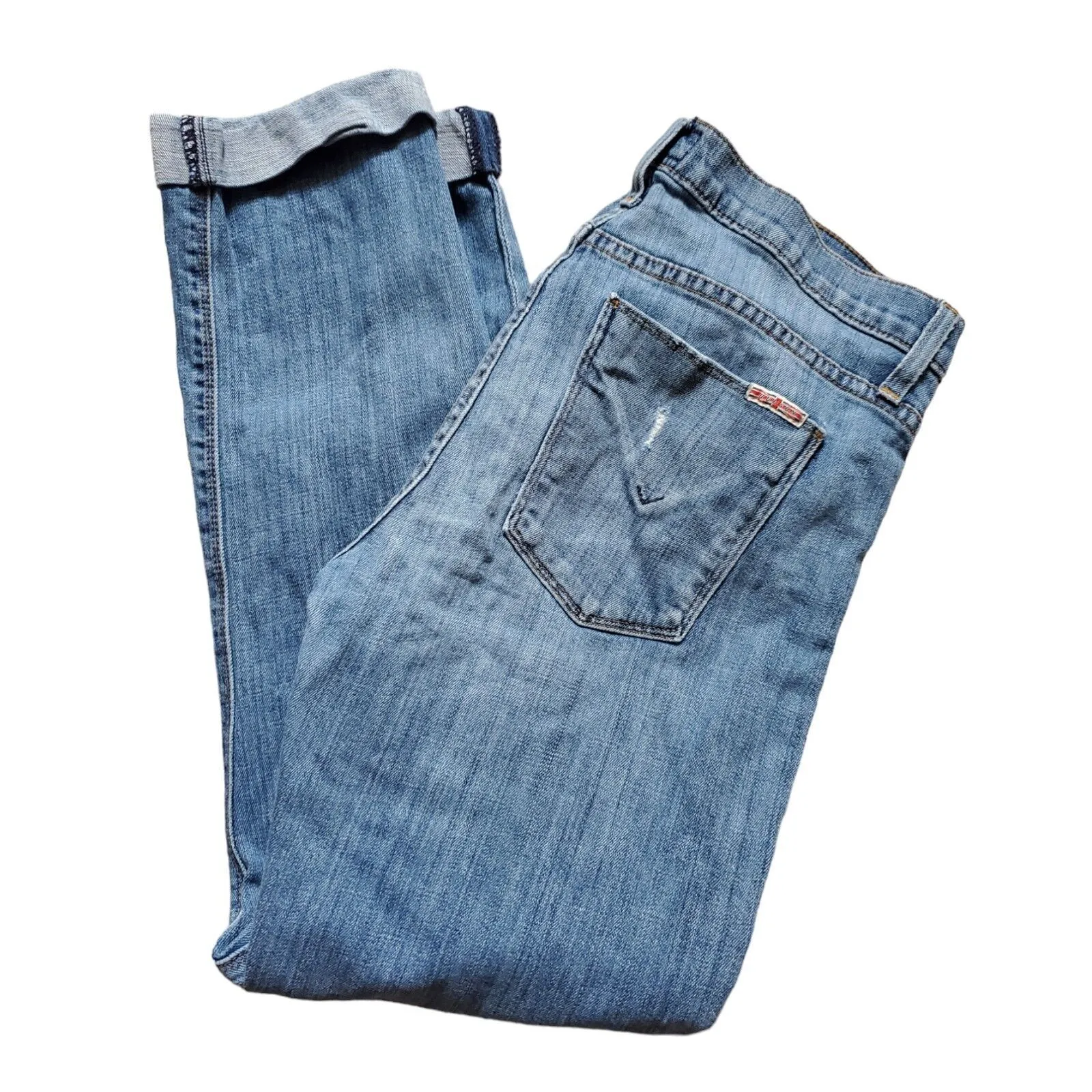 Hudson Jeans Women 29 Nico Midrise Straight Leg Distressed Crop Rolled Cuff Pant Blue - Image 8