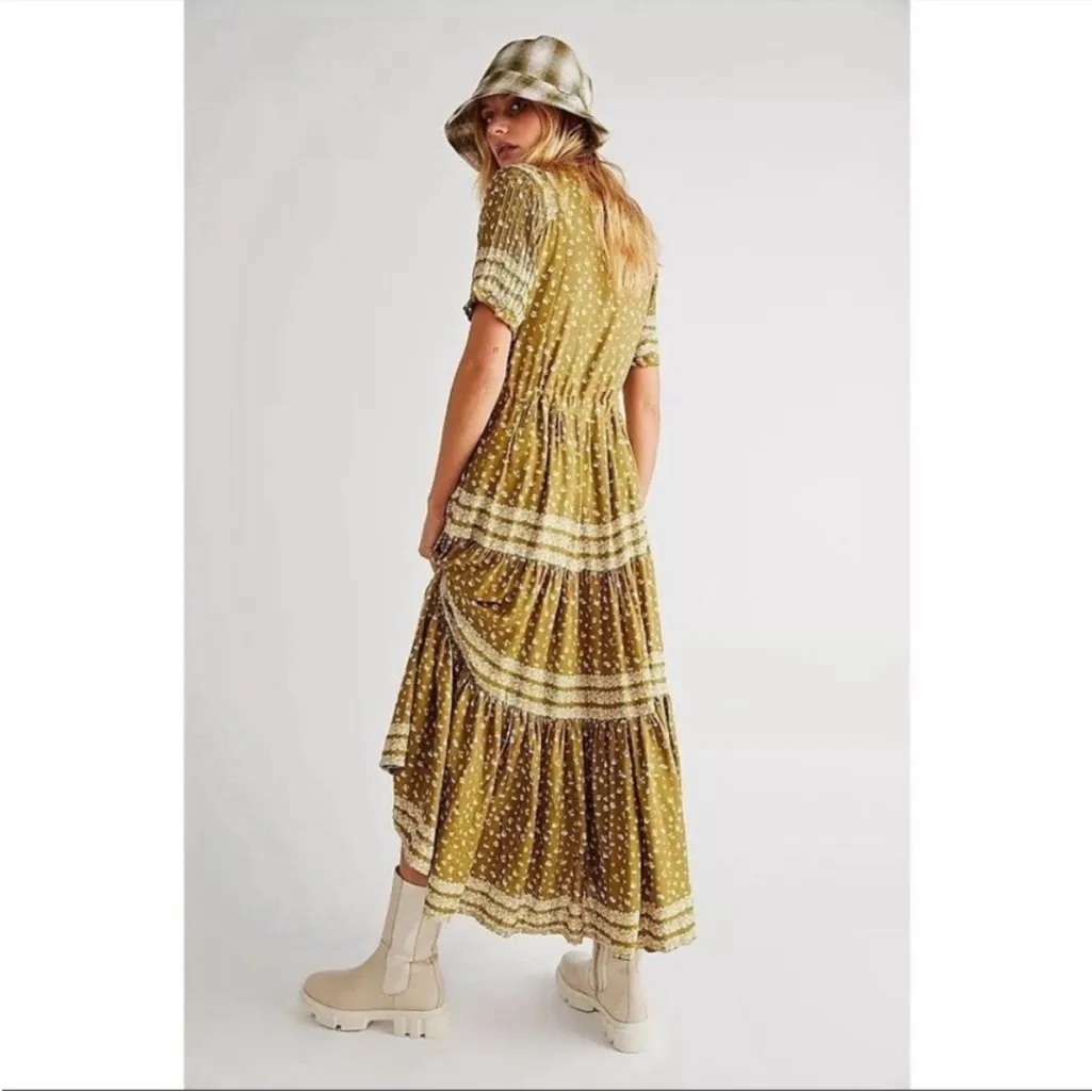Free People Rare Feeling Maxi Dress Green Kiwi Combo Cottagecore Womens Size XS - Image 3