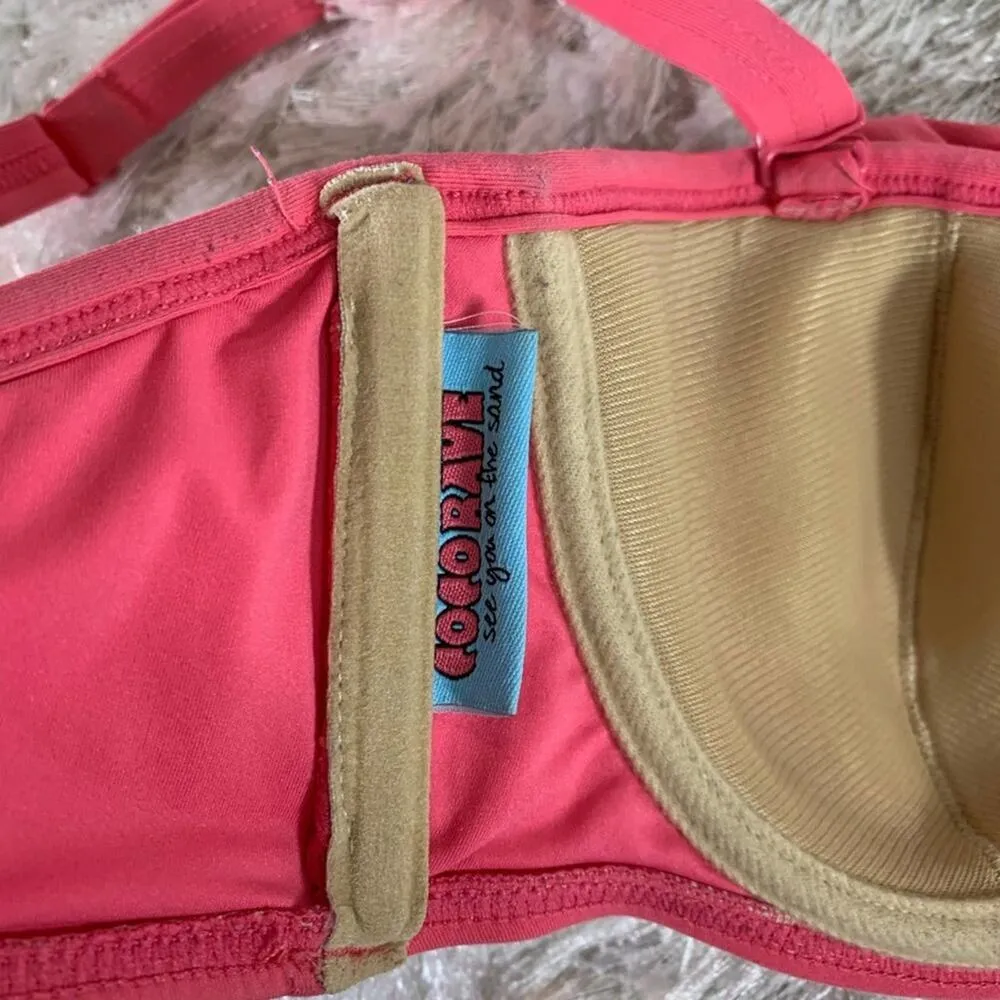 Vtg Pink Underwire Ruffle trim Bikini Top Medium - Image 3
