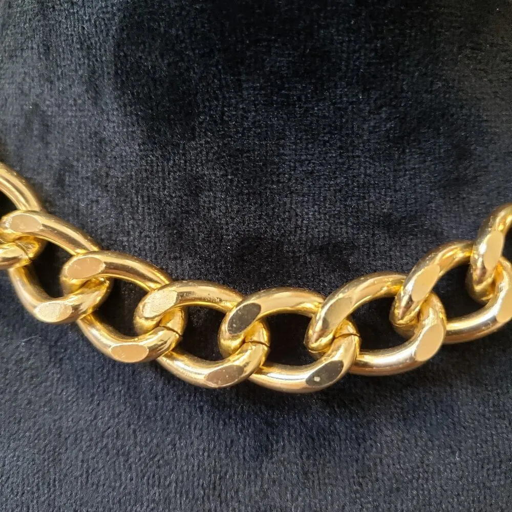 Women Gold Tone Curb Link Collar Chain Chunky Necklace with Lobster Clasp - Image 4