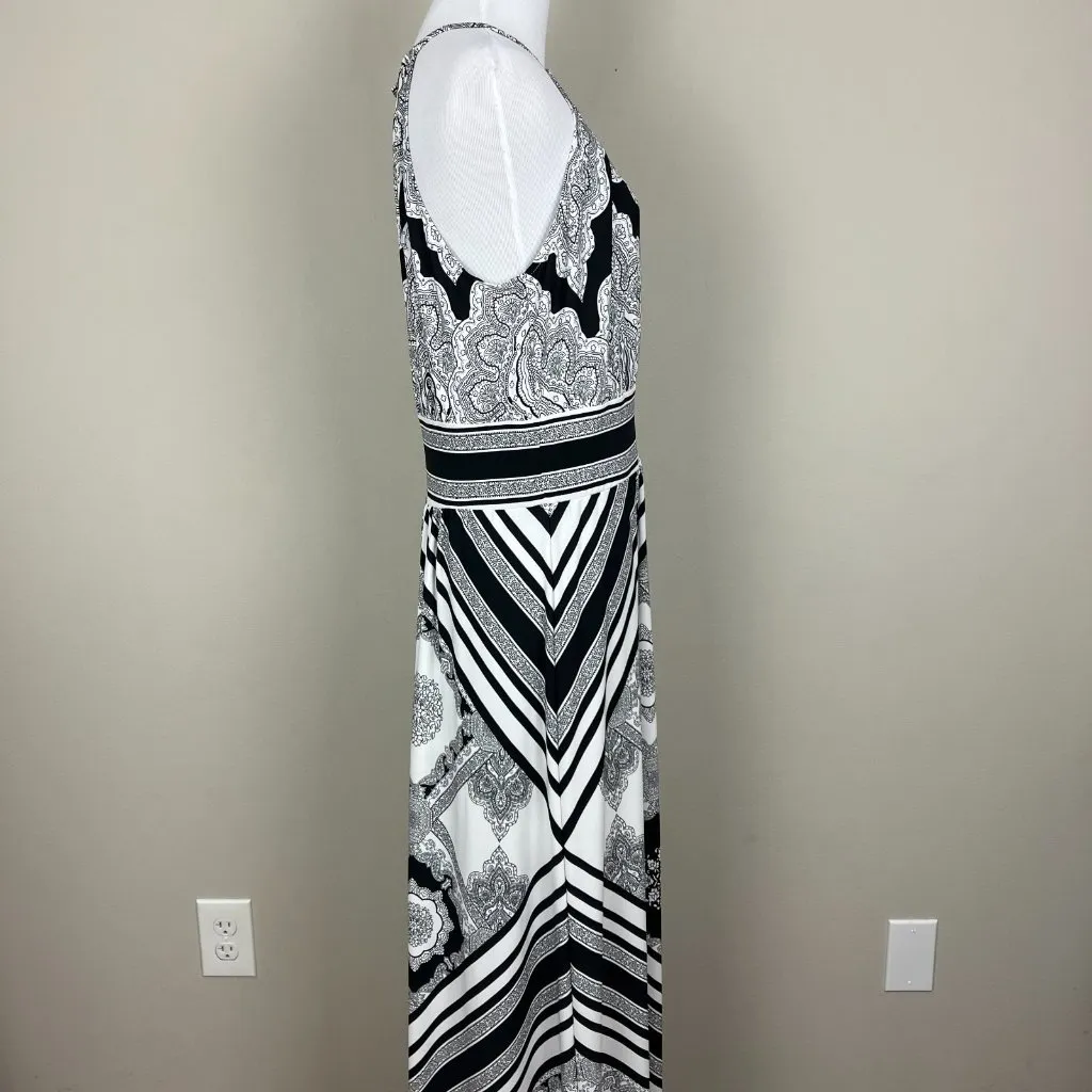 London‎ Style Collection Maxi Dress 12 Black White Halter Neck Paisley Stripe - Image 5