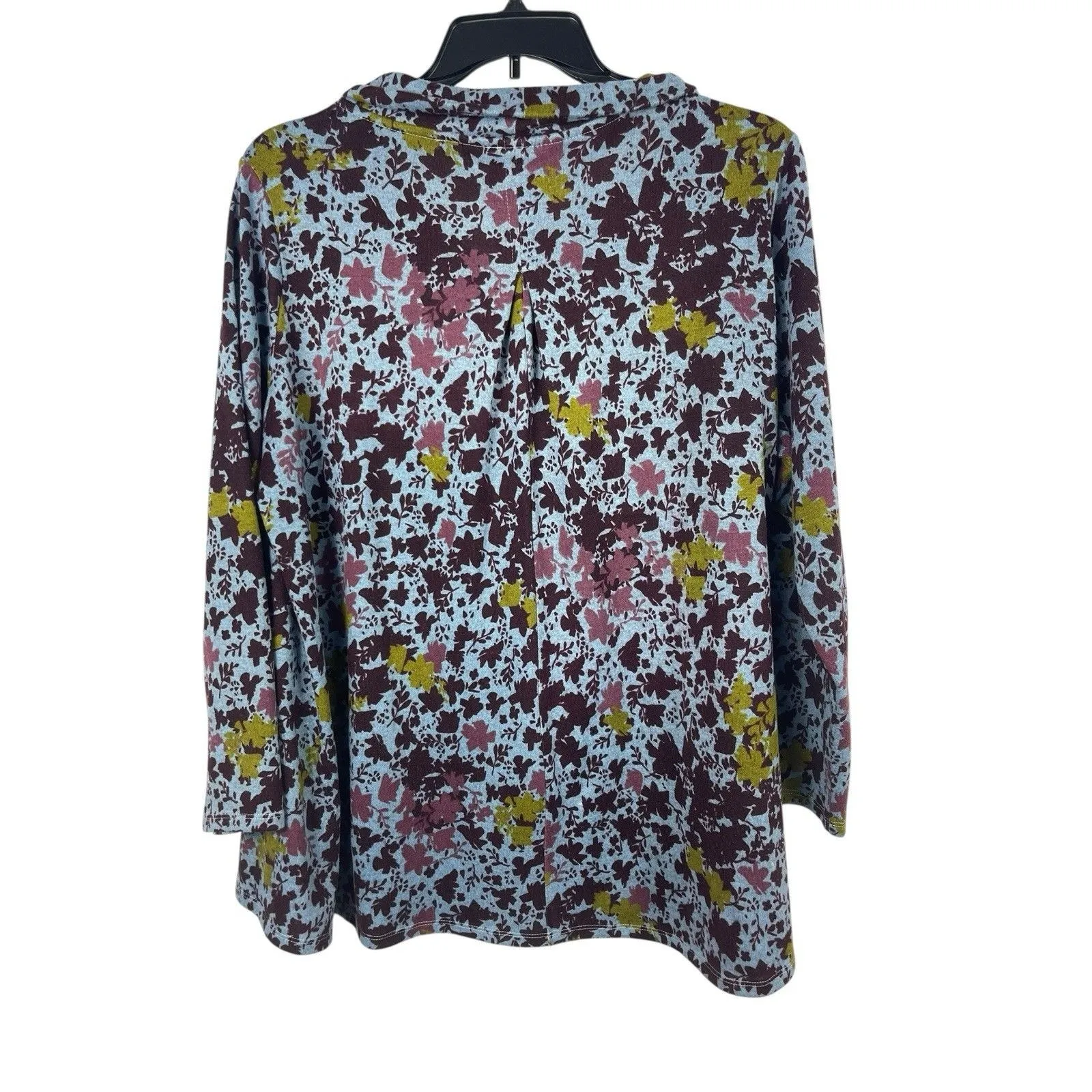 LOGO Lori Goldstein 2X Floral Print Shawl V-Neck Tunic Top Burgundy Blue Pockets - Image 6