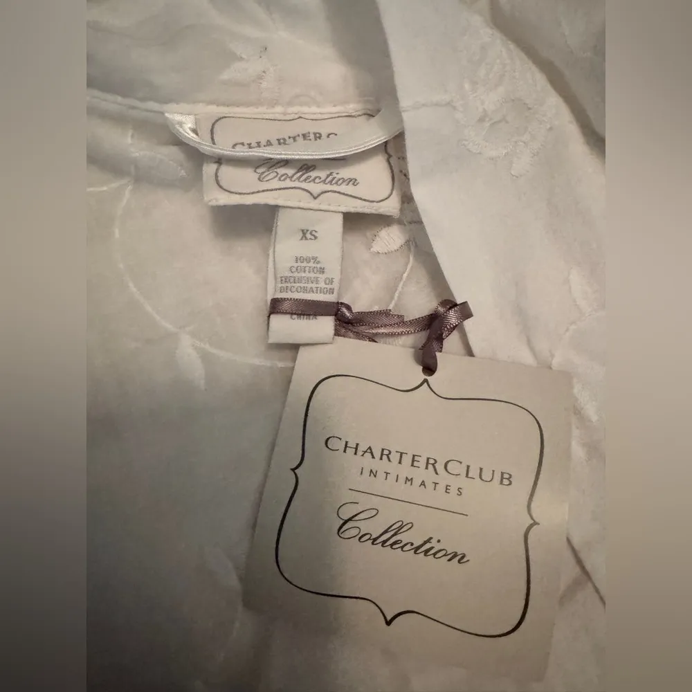 Charter Club 100% Cotton S White Romantic Flora Embroidered Robe Cottagecore F51 - Image 10