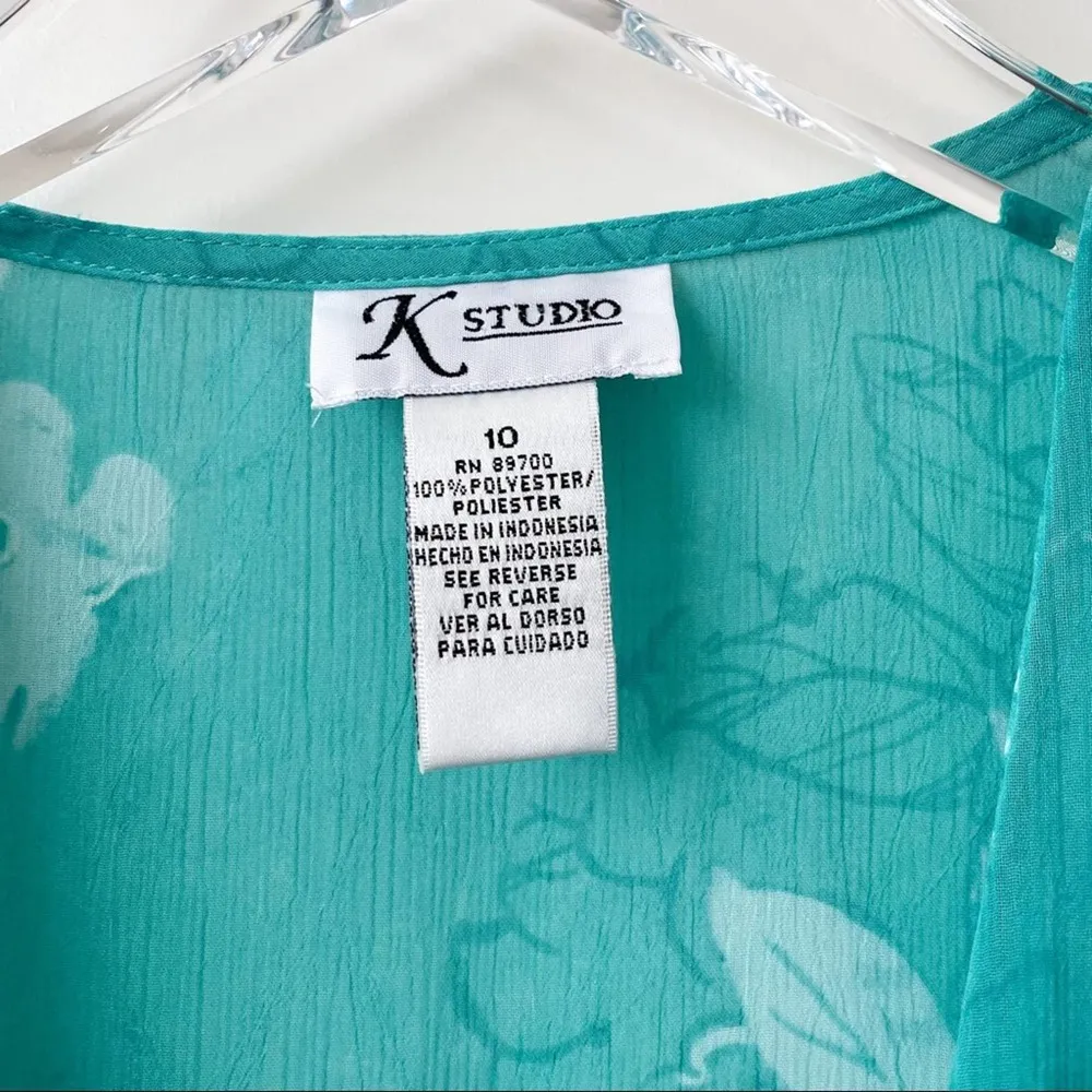 K Studio Tropical Top Blue Vintage Ruffle Kimono Size 10 - Image 5