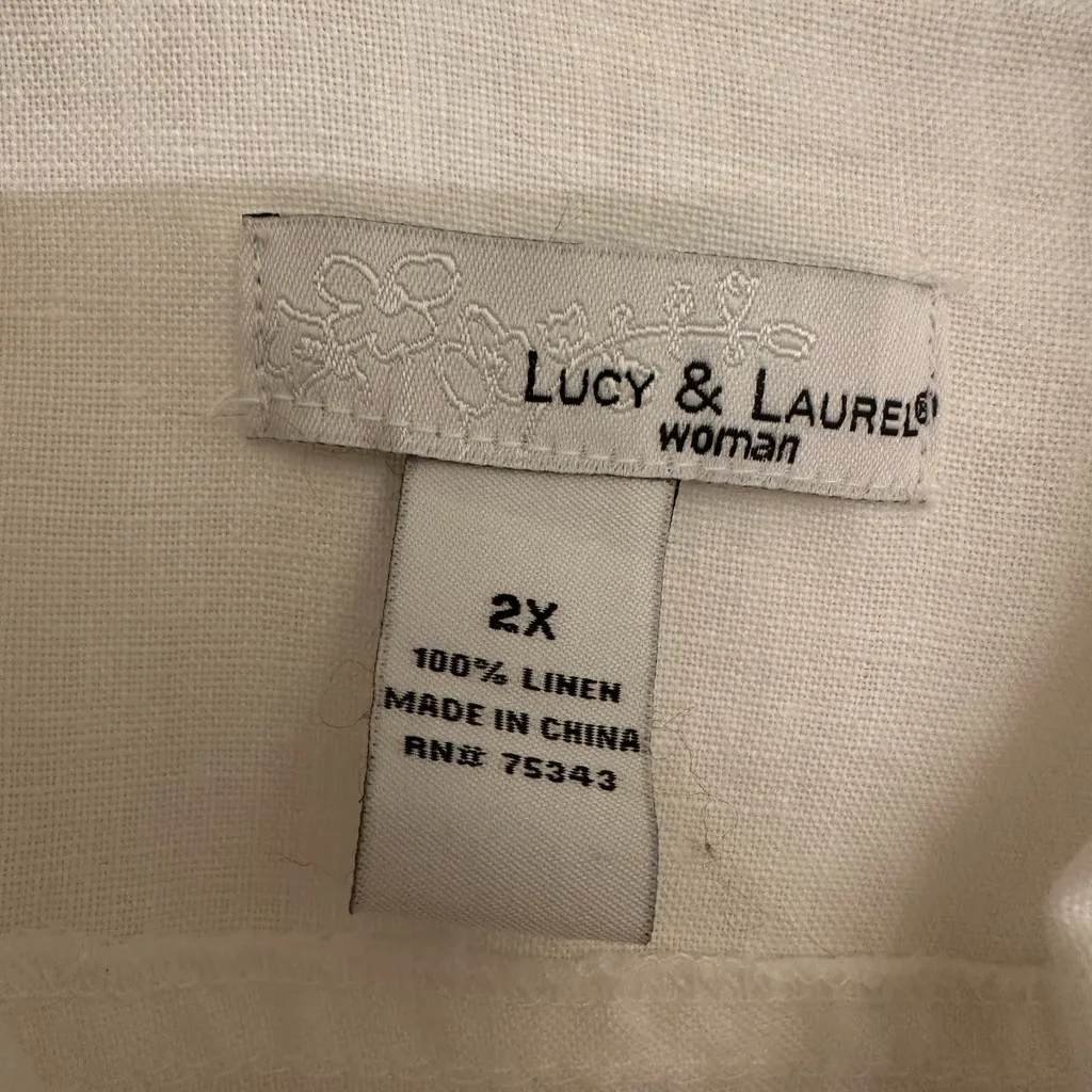 Lucy & Laurel Women 100% Linen Jacket 3/4 Sleeve White Pockets Plus Size - Image 3