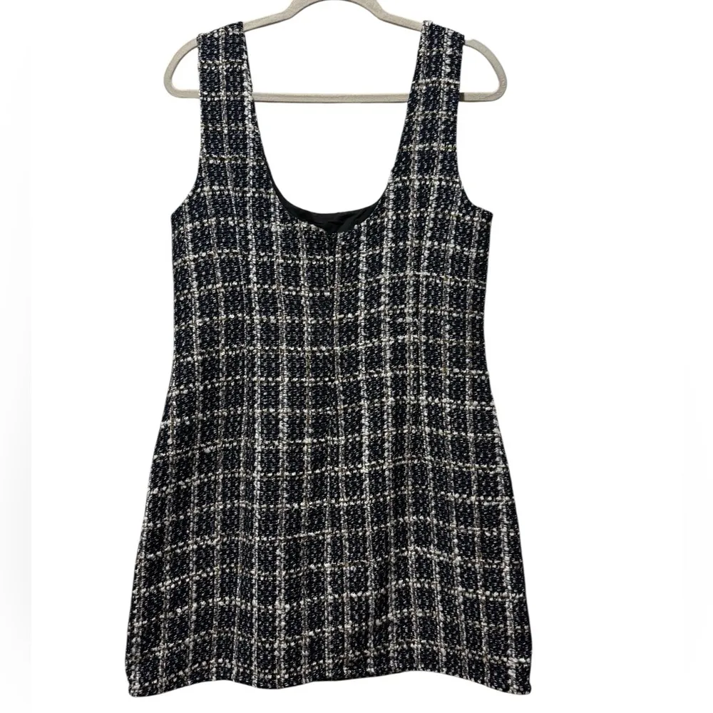 Lulus Navy Tweed Plaid Mini Dress Size L Sleeveless Holiday Party Preppy Chic - Image 3
