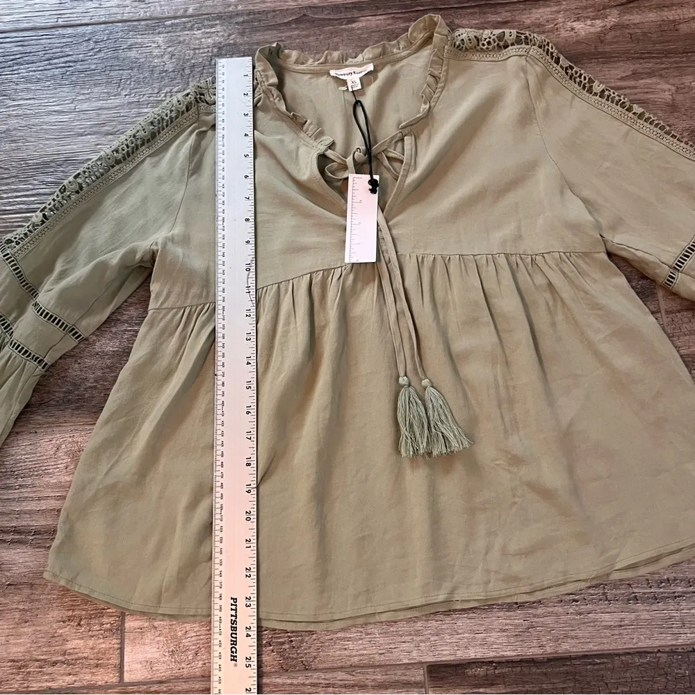 NEWBURY KUSTOM SHIRT BELL SLEEVE BLOUSE XL SAGE GREEN FALL RELAXED FIT  NWT #154 - Image 7