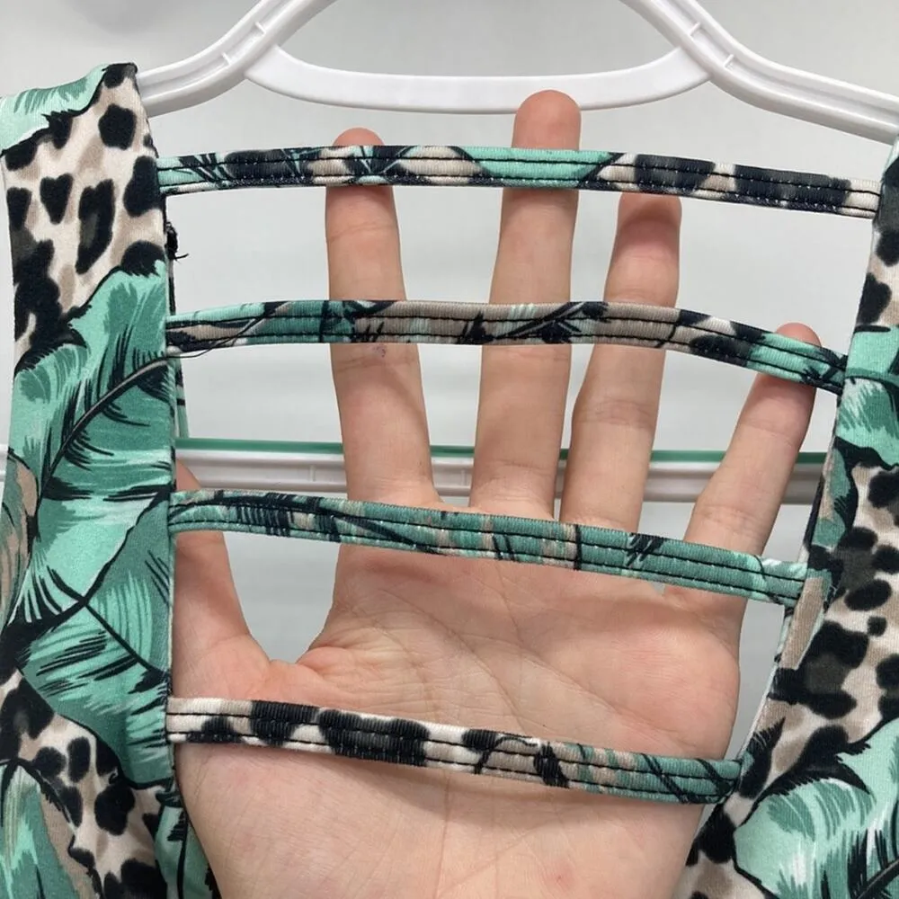 JESSICA SIMPSON Ice Green and Black Cheetah Dani Crop Tank tropical print - Image 5