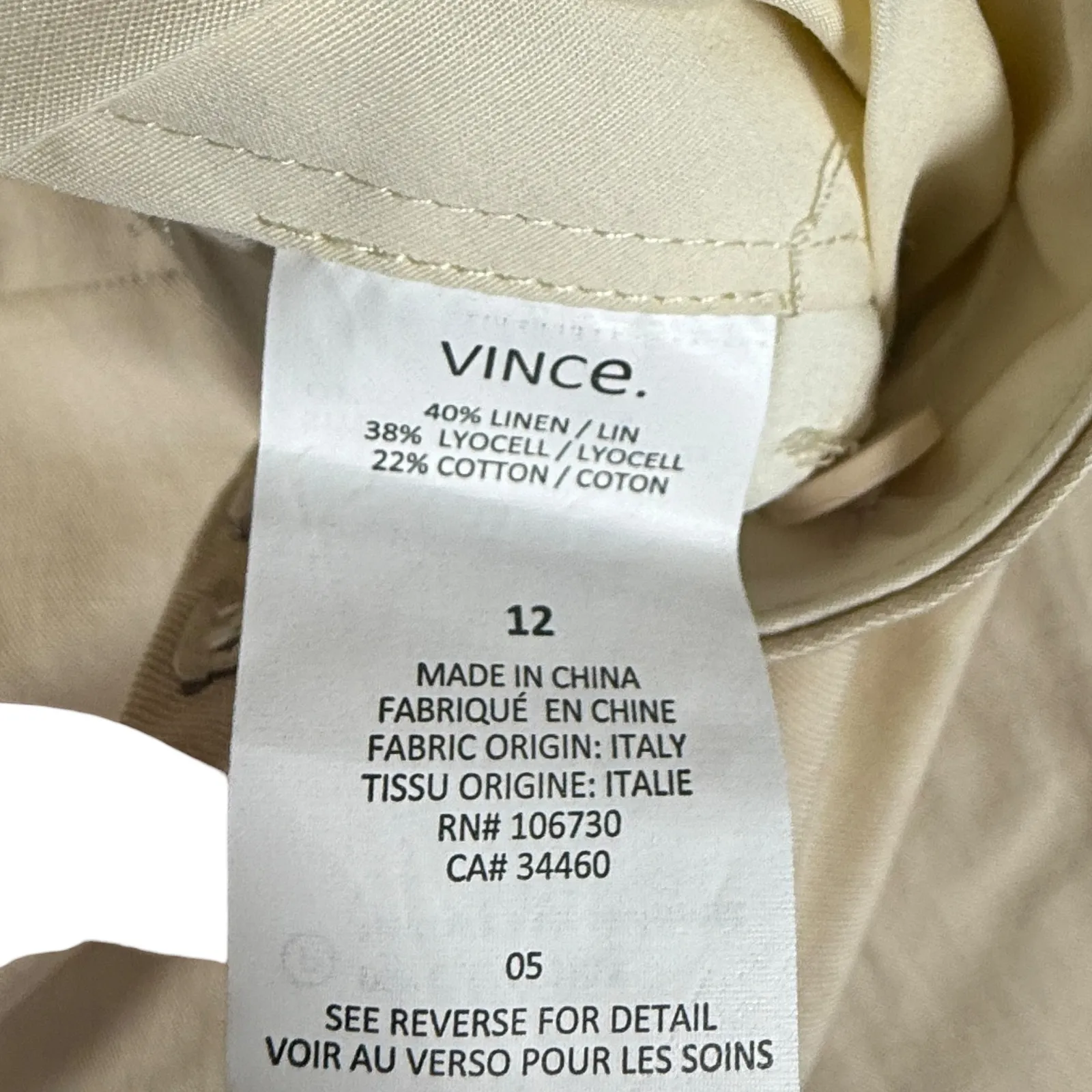 Vince Pleated Linen Cropped Pants Trousers Beige Size 12 MSRP $285 Quiet Luxury - Image 8