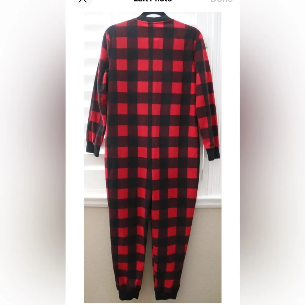 Pottery Barn Teen Buffalo Check Pajamas Onesie Size Small Christmas Black - Image 3