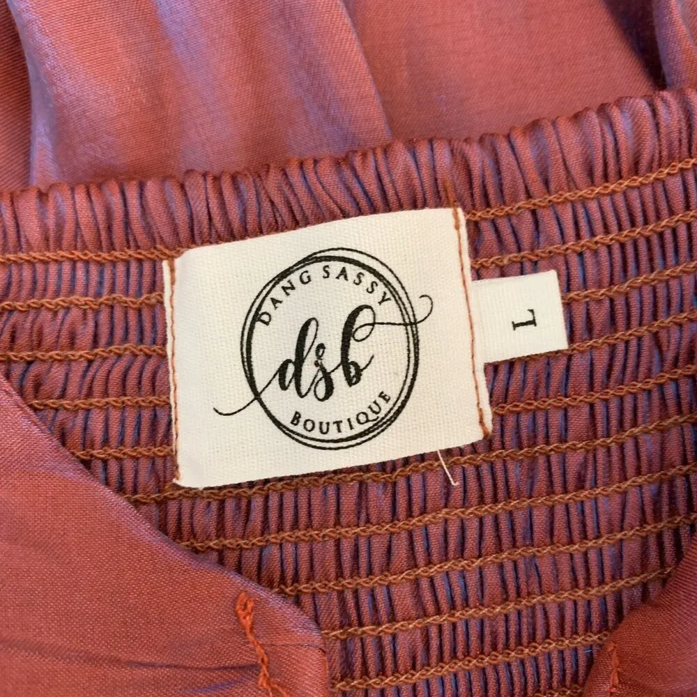 Dang Sassy Boutique Purple Red Peplum Blouse L Deep V Neck Long Sleeve Party Top Size L - Image 5