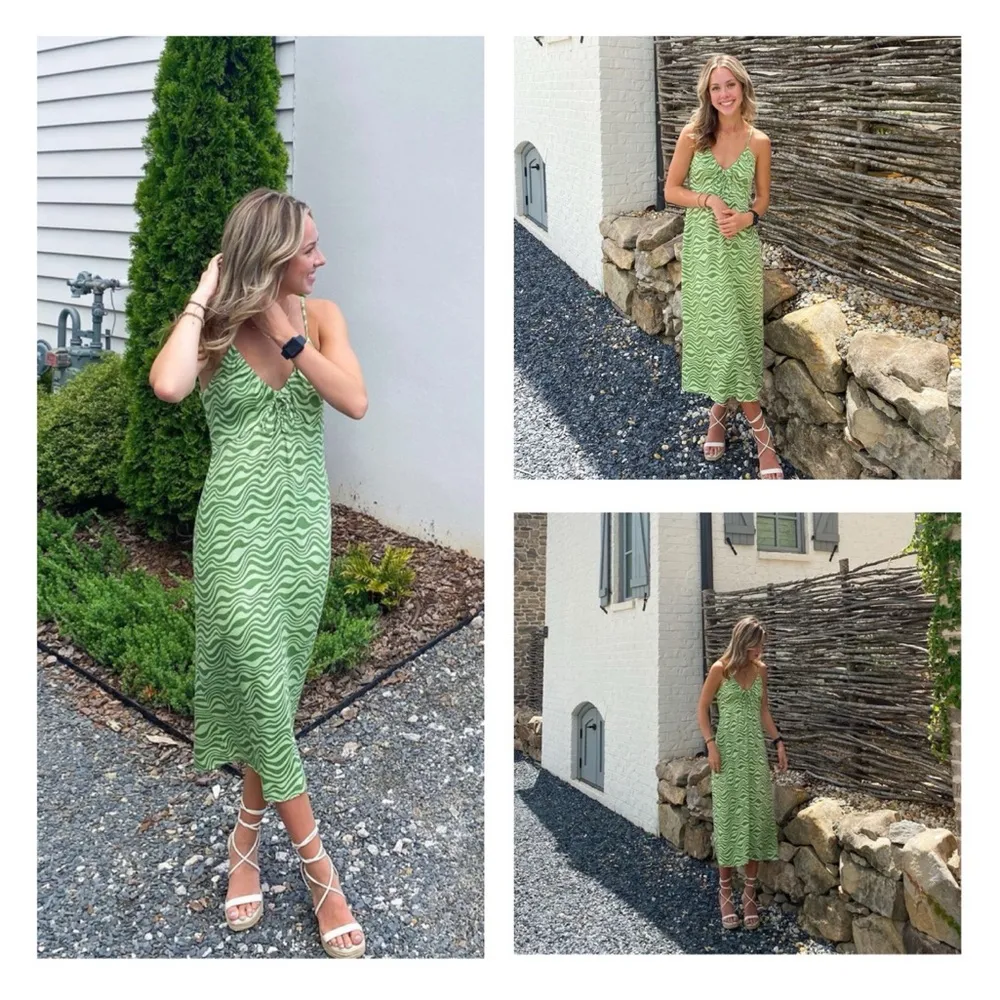 Wild Fable Women's Midi Green Wavy Tie Back Slip Dress - Image 6