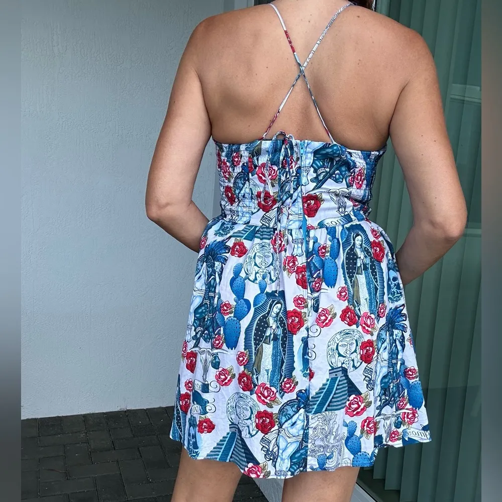 Amor Eterno (Eternal Love) white,blue,red spaghetti strap dress Sz S - Image 7