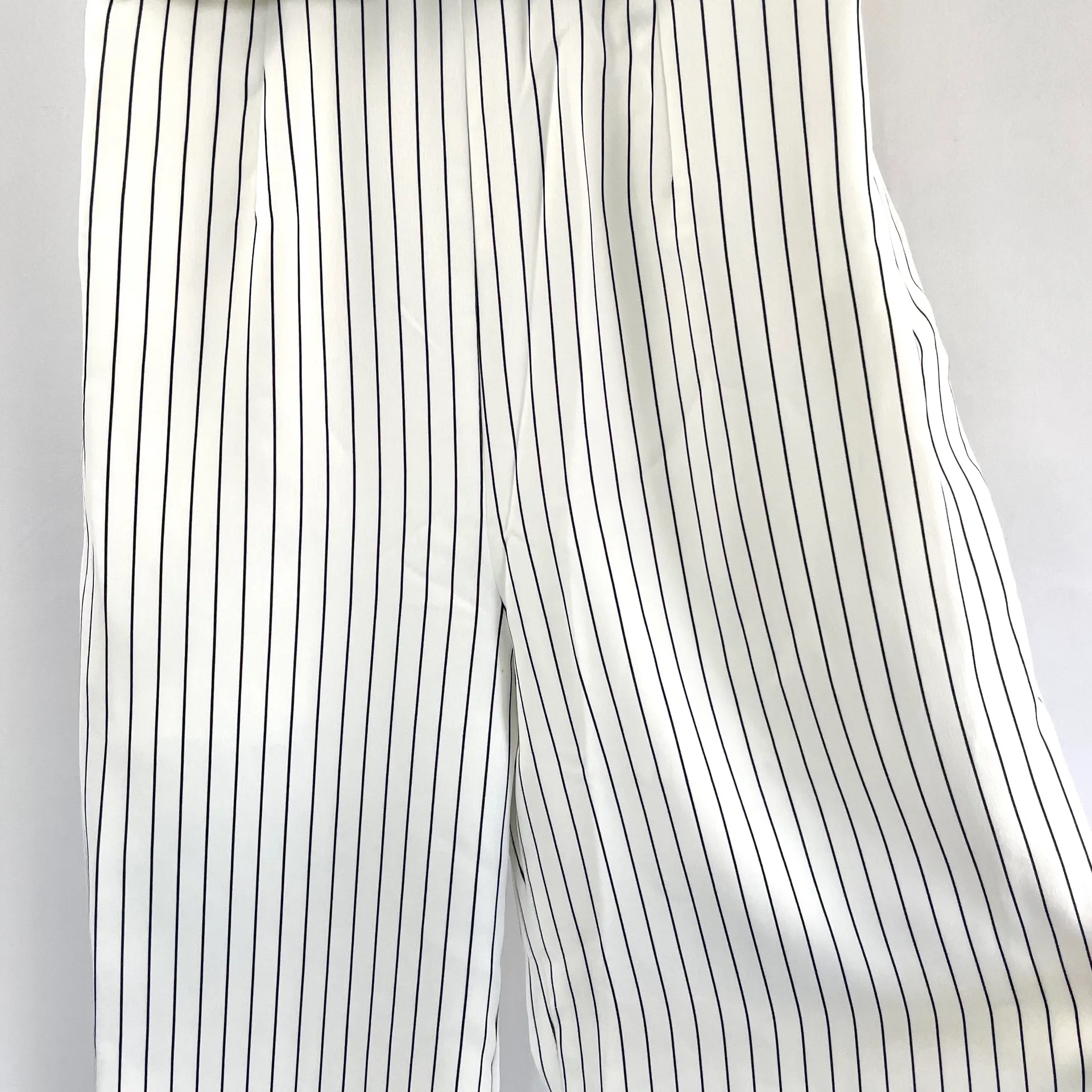 New  Striped Criss Cross Bodice Slit Hem Flared Leg Jumpsuit White Black - Image 6