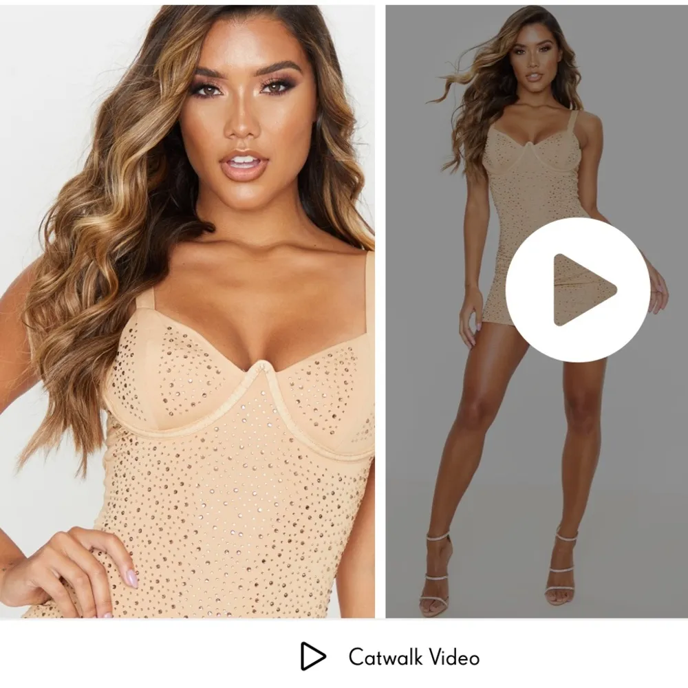 Plt prettylittlething Stone Diamante V Bar Bodycon Dress size 12 - Image 3