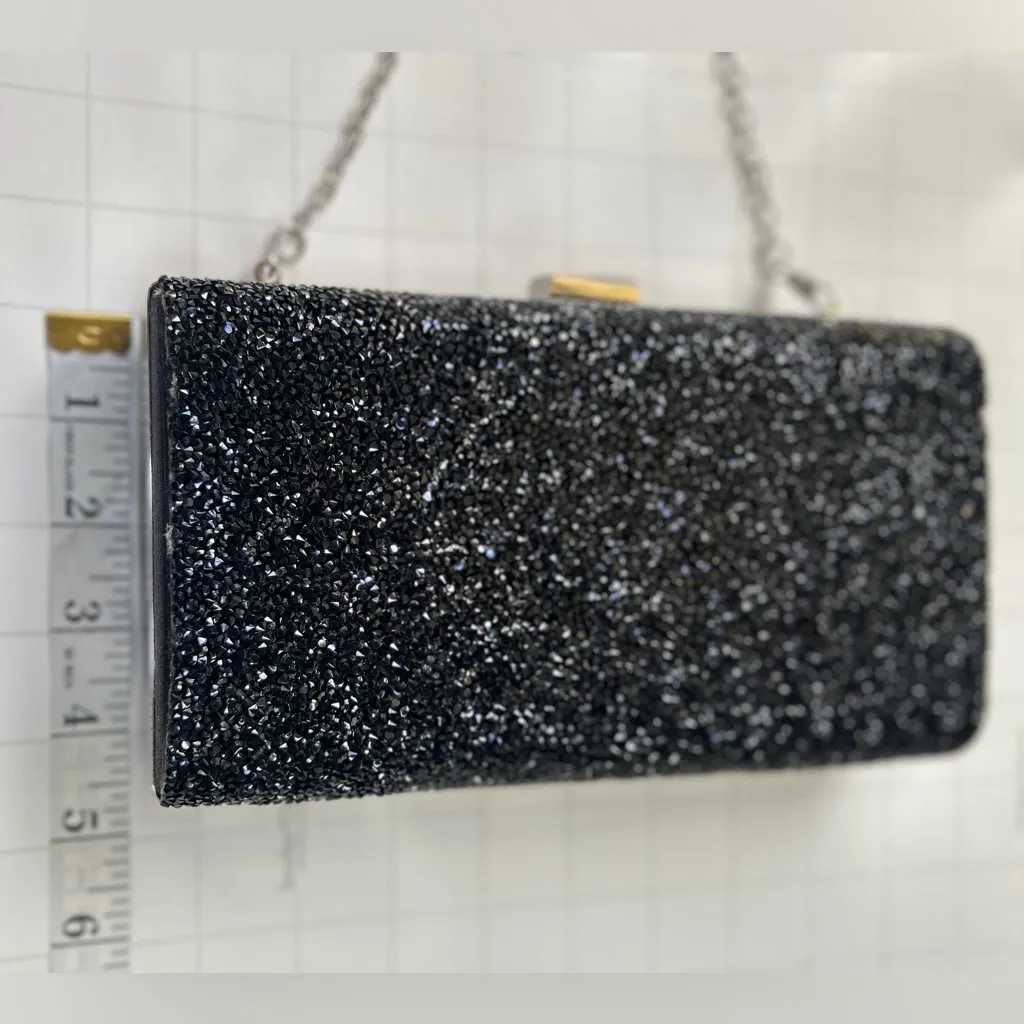 Formal Clutch Handbag Black Crushed Glass Stone Chain Strap cocktail - Image 7