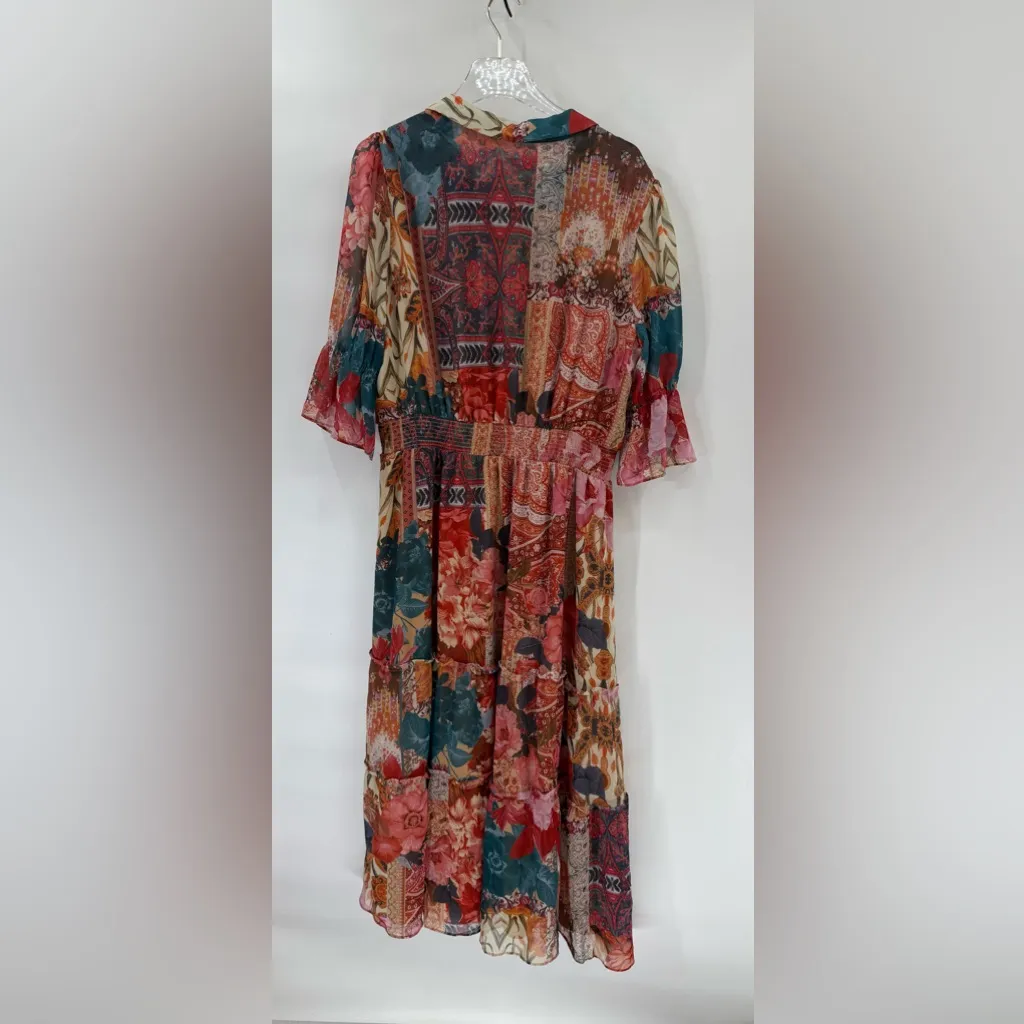 Chico's Woman's Tapestry Tiered Ruffle Floral Summer Midi Dress Sz 14 - Image 5