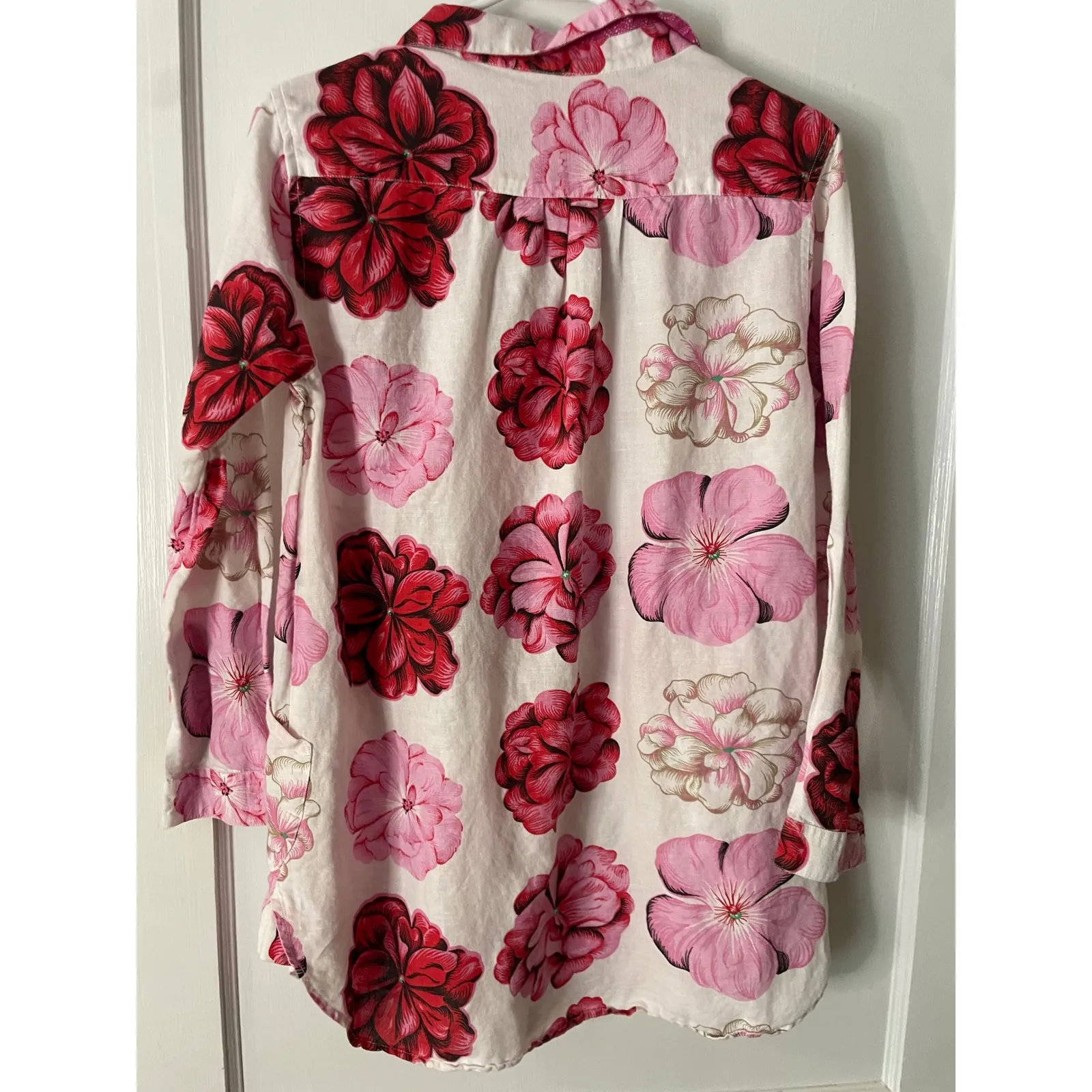 Tizzie Linen Cotton Floral Tunic Top Long Sleeve Shirt XS Pink - Image 3