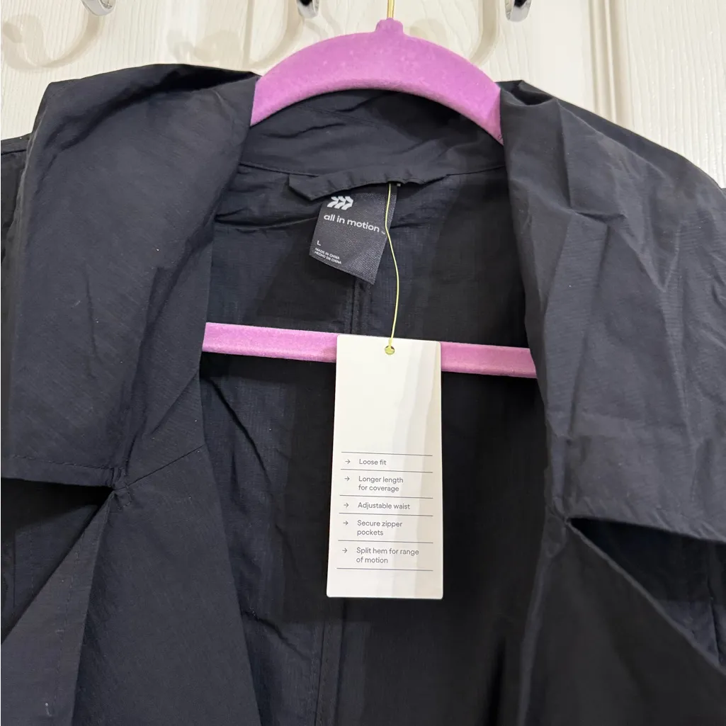 All in Motion Long Black Trench Rain Coat Water Repellent NWT - Image 4