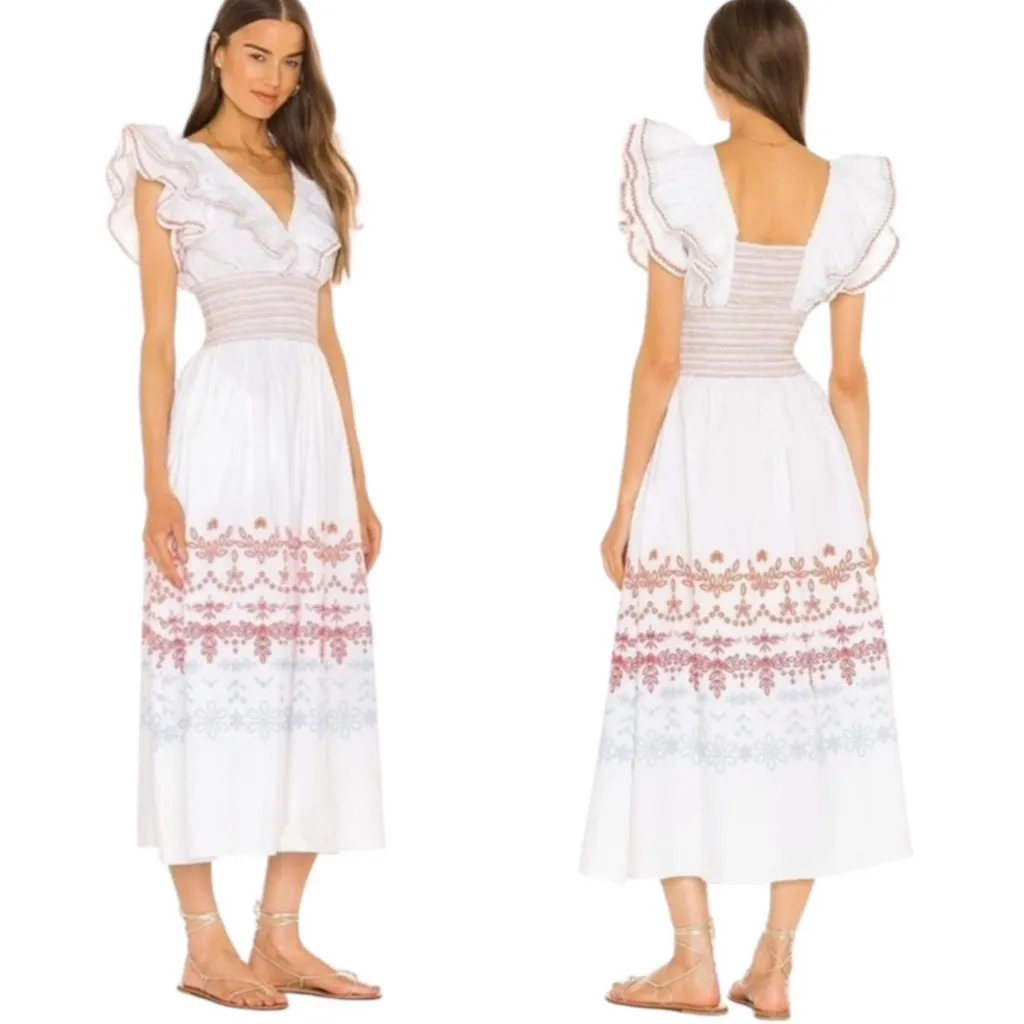 NWT Something Navy Natalie Smocked Floral Embroidered Midi Dress White Size XL - Image 2