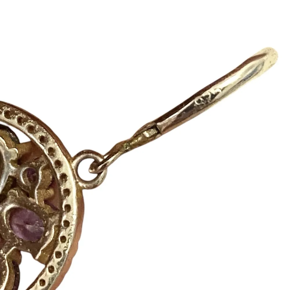 Gold Over Sterling Silver Blue Purple Green Topaz Dangle Elegant Drop Earrings - Image 4