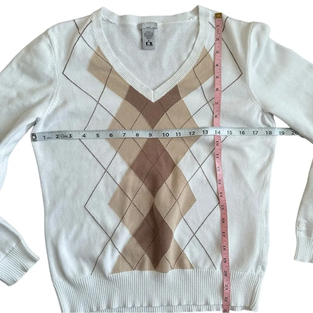 Izod Golf Womens Size Medium 100% Cotton Argyle Diamond Print V-neck Academia - Image 3