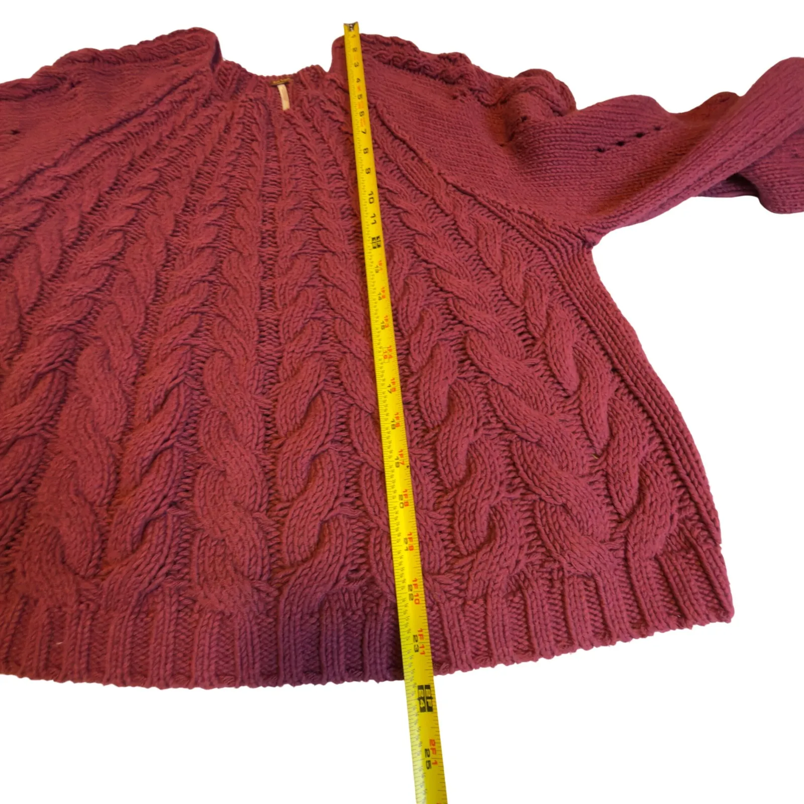 Free People Sandra Cable Knit Cropped Dreamy Mulberry Sweater Long Sleeve Sz  XL - Image 6