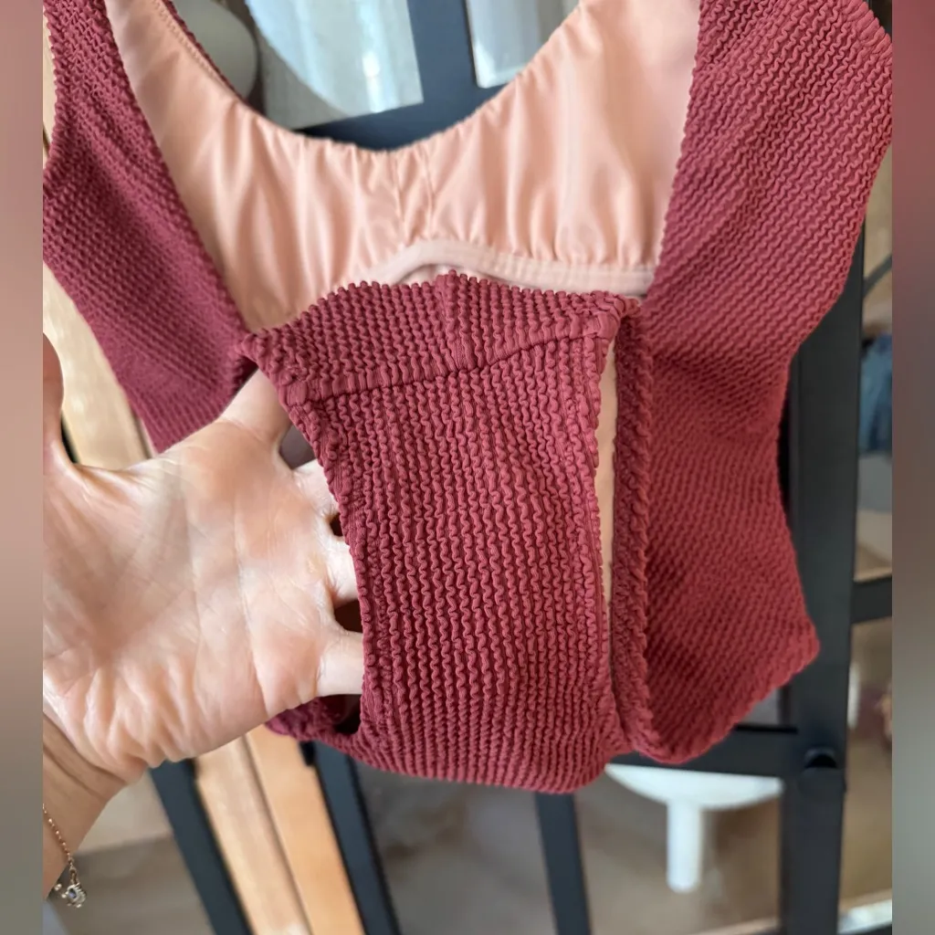 J. CREW scrunchie textured one piece swimsuit rust brick scoop hunzag - Image 4