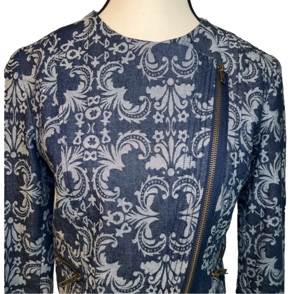 Skies are Blue Anthropologie asymmetrical denim cropped jacket, size S EUC - Image 3