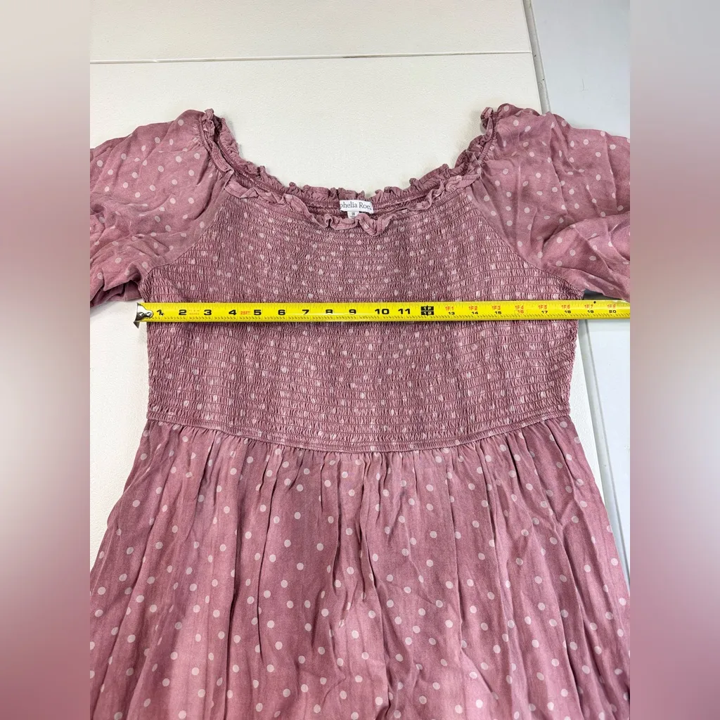 Ophelia Roe Pink Polka Dot Smocked Cottage Core Dress Midi Women’s Size 1x - Image 3