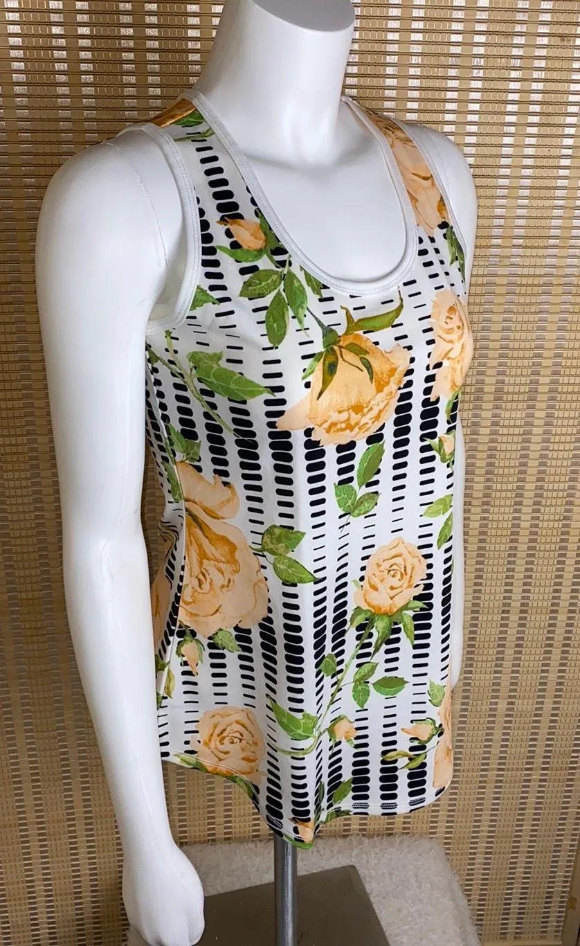 Tank Top Black & White With Yellow Roses - Image 3