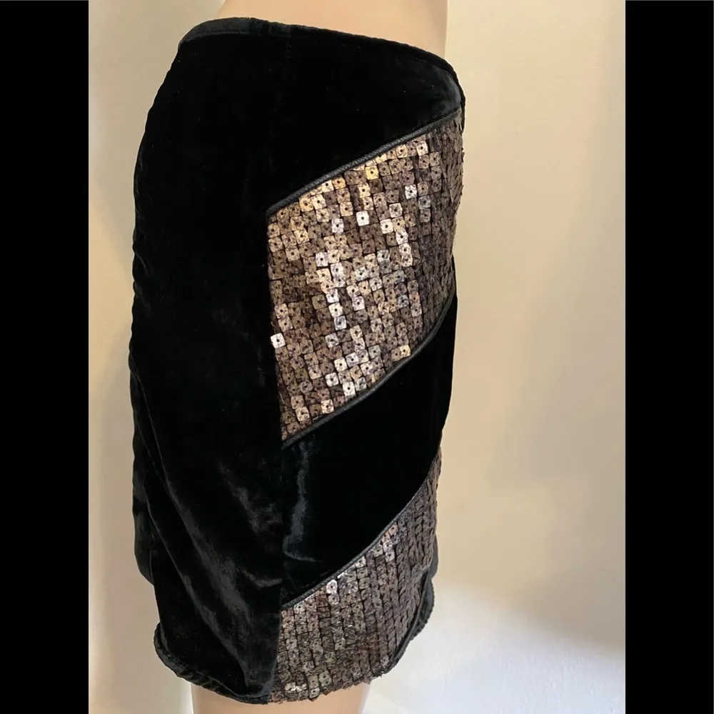 $300 NWT Anthropologie AS By DF 2 Velvet Silver Sequin Leather Mini Skirt Black - Image 2