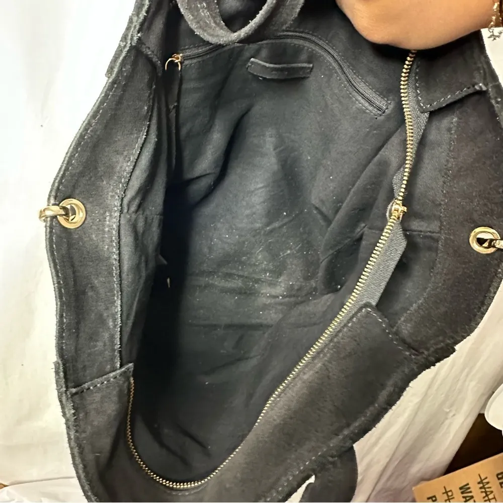 MNG Mango Black Suede Tote Crossbody Purse Bag Large 18x12” - Image 8