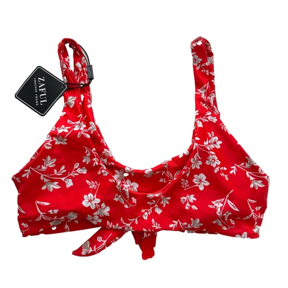 Zaful Bikini Set Red White Floral Knot Cheeky Two Piece Swim Bikini Size 4 NEW - Image 5