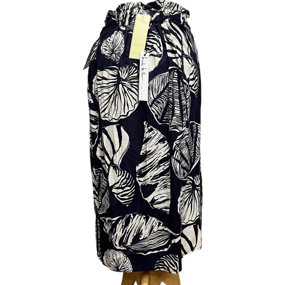 Nicole Miller Wrap Skirt XS Blue White Linen Blend Seashell Coconut Girl Coastal - Image 4