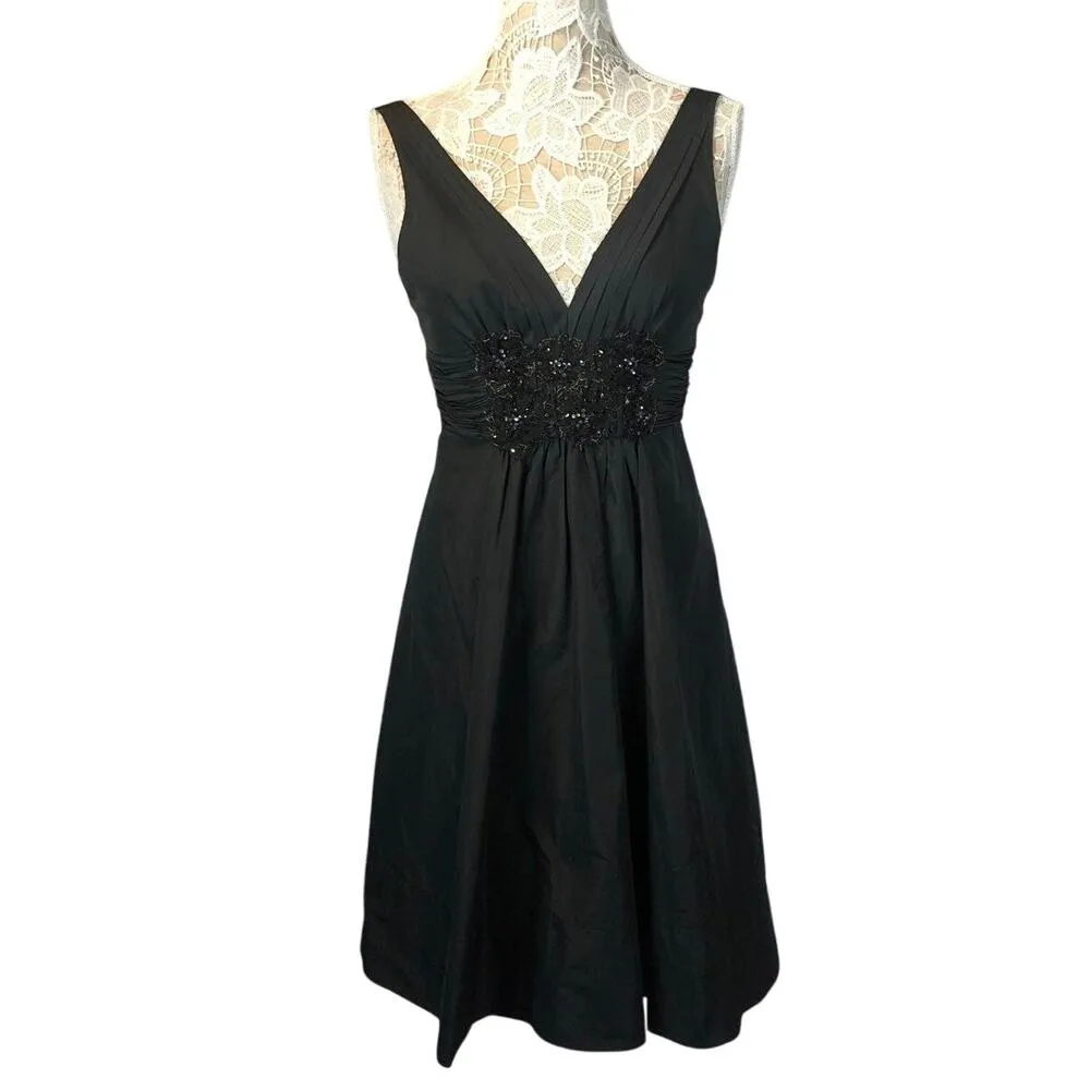 BCBG Maxazria ruched Sequence black cocktail deep V front open back dress size 4 - Image 3