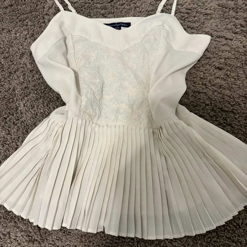 Vintage Y2K American Eagle Embroidered Babydoll Pleated Tank Top - Image 3