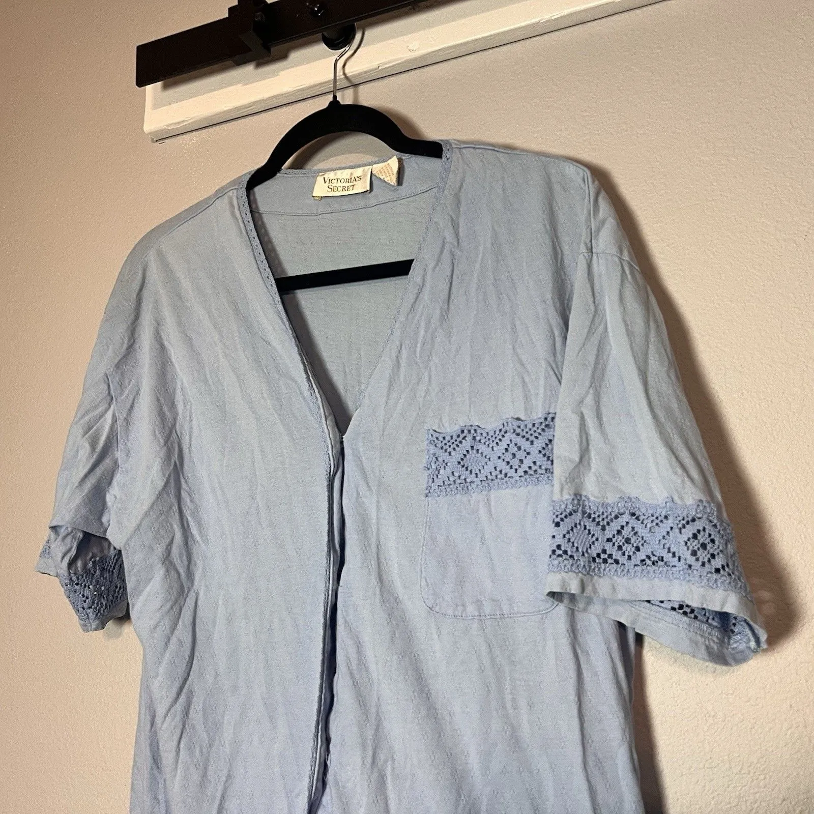 Vintage Victoria’s Secret Gold Label Button Up Nightgown Sleep Shirt Blue Small - Image 2