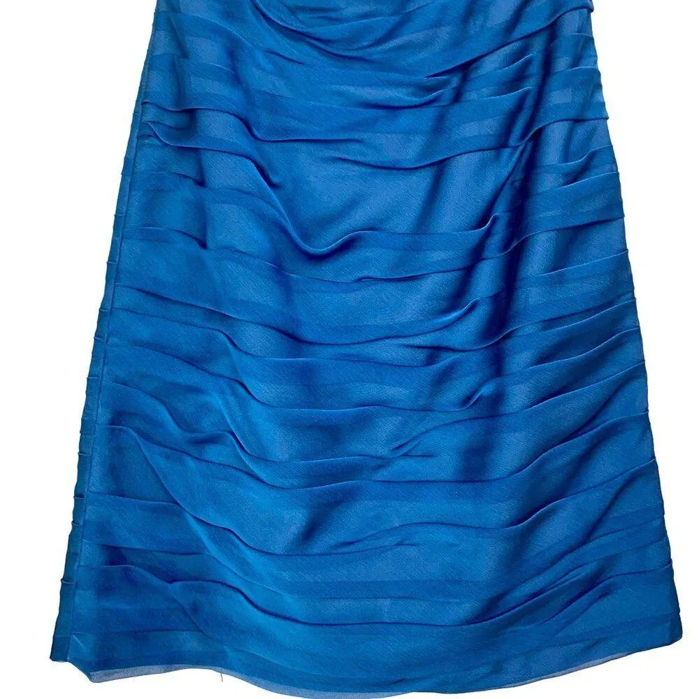 Bill Levkoff Ruched Pleated Strapless Cocktail Dress Ruffle Blue 10 Prom Hoco - Image 3