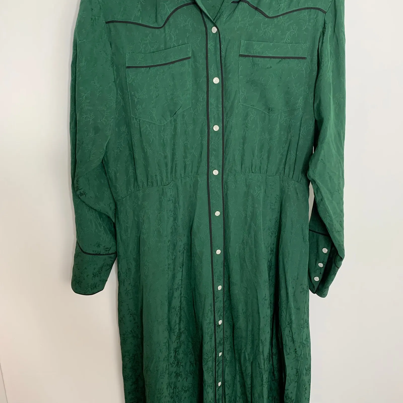 Veronica Beard Spur Western Silk Tie Midi Dress in Green Womens Size 8 - Image 10