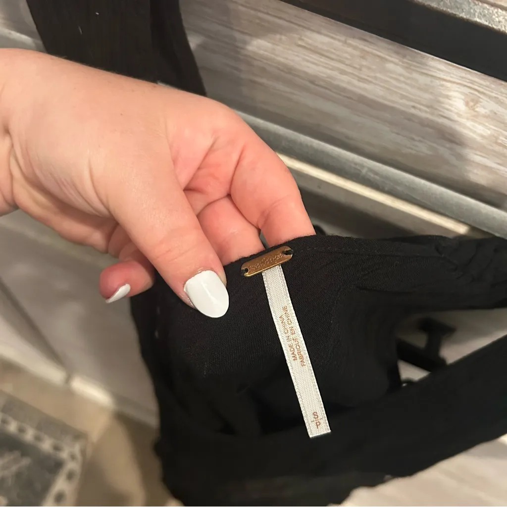 Free People Mini Lace Waist Inset Dress Gauze Layered Black Small - Image 7