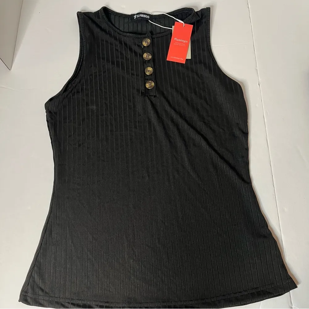 Flamingo Women’s Black Ribbed Sleeveless Easygoing Silky Feel Top Size XL NEW! - Image 4